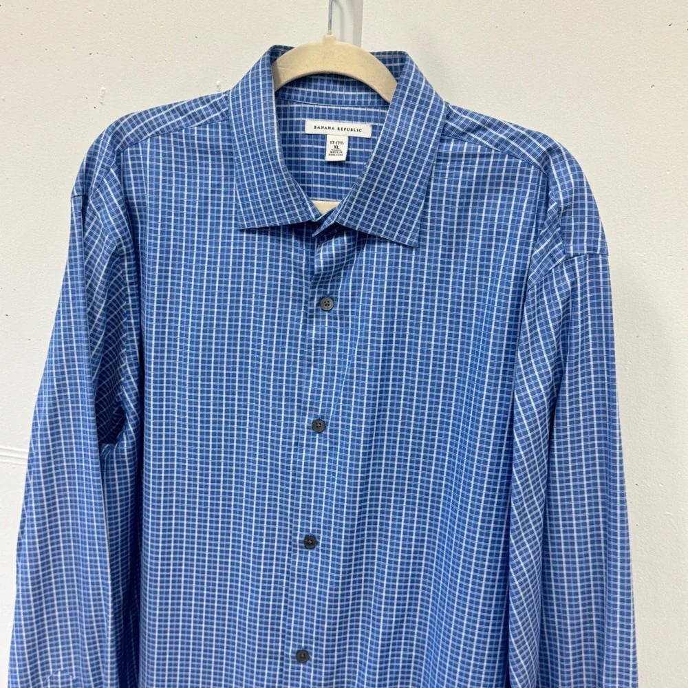 Banana Republic Mens XL Blue Plaid Button Down Shirt 100% Cotton 206792-00